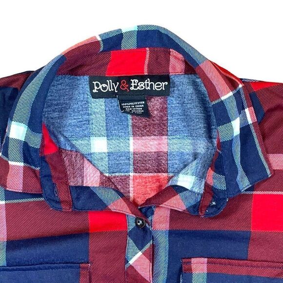 Polly & Ester Red Plaid Flannel Fitted Shirt Sz M - Picture 3 of 11